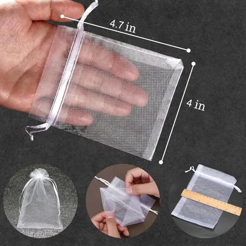 Miniatura 7 de 100 bolsas de organza transparente con cordón para recuerdos de boda, fiesta, joyería de recuerdo, dulces, cumpleaños, Navidad, festivales, jabones
