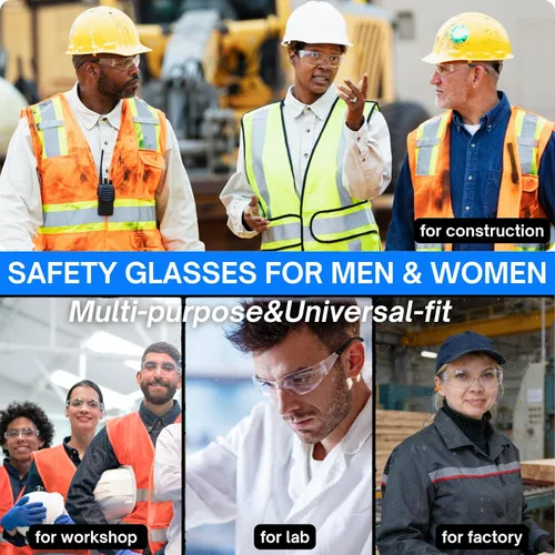 Miniatura 6 de Paquete de 12 lentes de seguridad transparentes para hombres y mujeres – Certificado ANSI Z87.1, 12 tapones de silicona para los oídos (NRR 25 dB)