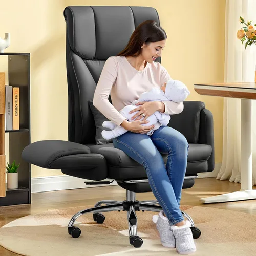 Miniatura 9 de FelixKing Silla de oficina grande y alta, silla ejecutiva de cuero ancho de 400 libras, reposabrazos reversible para mascotas con piernas cruzadas