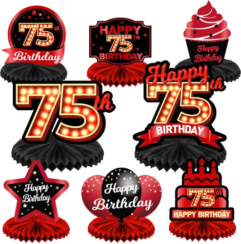 Miniatura 71 de Feliz Cumpleaños 15 Centros de Mesa de Panal Rojo y Negro Globos Decoración Temática de Mesa Decoraciones de Mesa Adornos de Mesa para Niñas Mujeres