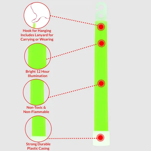 Miniatura 4 de MediTac Palillos brillantes verdes, barras de luz y broches brillantes de primera calidad de 6 pulgadas, paquete de 12 horas, 6