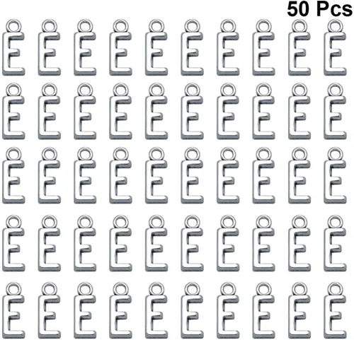 Miniatura 3 de 50pcs plata antigua letra E aleación colgante encantos para bricolaje joyería fabricación para collares, pulseras llaveros más, aleación, Aleación.