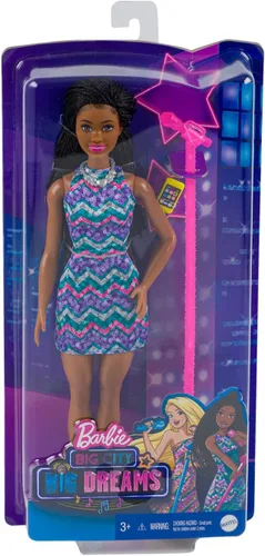 Barbie: Big City, Big Dreams Barbie "Brooklyn" Roberts Doll (11.5 pulgadas, morena con trenzas) y micrófono y accesorio, regalo para niños de 3 a 7