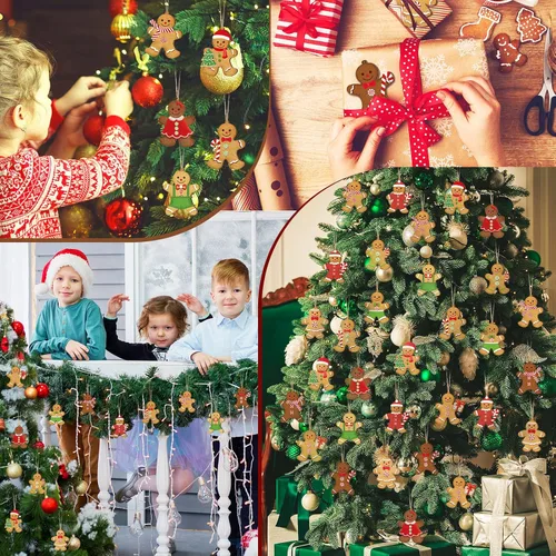 Miniatura 7 de Ferraycle 36 adornos navideños de pan de jengibre, decoraciones de árbol de Navidad, decoraciones de 3 pulgadas, adornos colgantes de madera