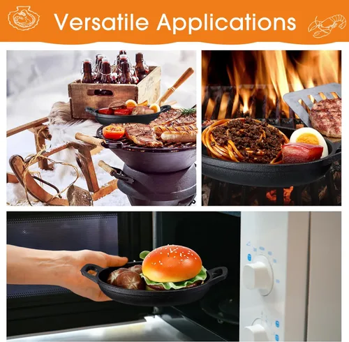 Miniatura 5 de Mifoci Paquete de 8 mini fajitas de hierro fundido, 7.1 x 4.7 pulgadas, sartén ovalada para carne, juego de moldes pequeños, cacerola negra