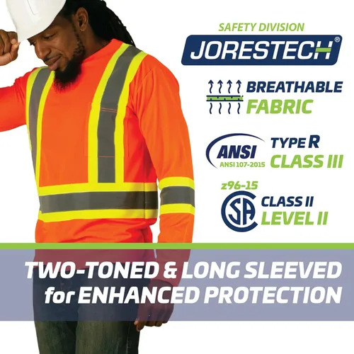 Miniatura 4 de JORESTECH Camiseta de seguridad de manga larga de alta visibilidad con espalda en X reflectante, cumple con ANSI y CSA (S-TS-15)