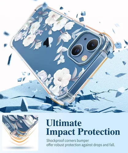 Miniatura 4 de GVIEWIN Funda diseñada para iPhone 13 de 6.1 pulgadas, con protector de pantalla de vidrio templado + protector de lente de cámara, flor Hibisco
