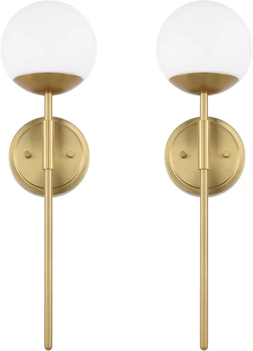 Miniatura 2 de Juego de 2 apliques de pared de latón envejecido, apliques modernos de tocador de baño para iluminación de pared, luminarias de tocador con vidrio