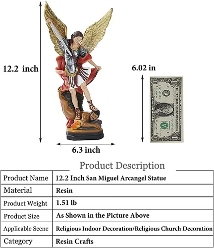 Miniatura 2 de QIANLING Estatua de San Miguel de 12.2 pulgadas, estatuas de Arcángel Miguel, estatua de Arcángel de San Miguel, Arcángel derrotado a Lucifer Rojo