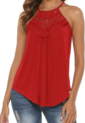 Miniatura 2 de Bluetime - Camisetas sin mangas con cuello halter para mujer, de encaje, con tirantes delgados, para verano