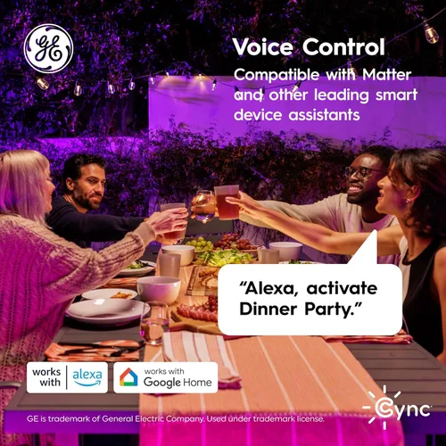 Miniatura 10 de GE Cync Luces inteligentes para café con efectos dinámicos, luces de cadena para patio que cambian de color, compatibles con Alexa y Google, 48 pies