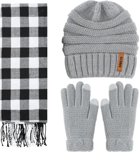 Miniatura 6 de Aneco Conjunto de bufanda de punto cálido de invierno para hombres y mujeres bufanda elástica suave