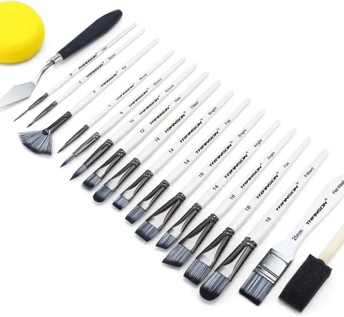 Miniatura 7 de Transon Kit de 20 pinceles de pintura artística con estuche de almacenamiento, 16 pinceles + espátula de esponja para aceite acrílico, acuarela
