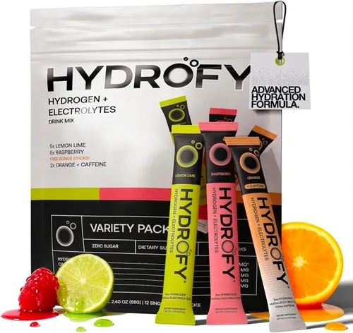 Hydrofy Mezcla de bebida de agua de hidrógeno + electrolitos, paquete variado, paquetes de hidratación H2 con hidrógeno molecular, sodio, potasio,