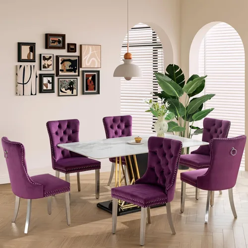 Miniatura 152 de SoarFlash Juego de 2 sillas de comedor de tela de lino, sillas de comedor tapizadas con ribete de cabeza de clavo y patas de madera de color claro