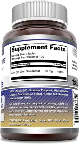 Miniatura 2 de Amazing Formulas Suplemento de gluconato de zinc 50 mg por porción Tabletas Sin OMG Sin gluten Fabricado en Estados Unidos (120 unidades)