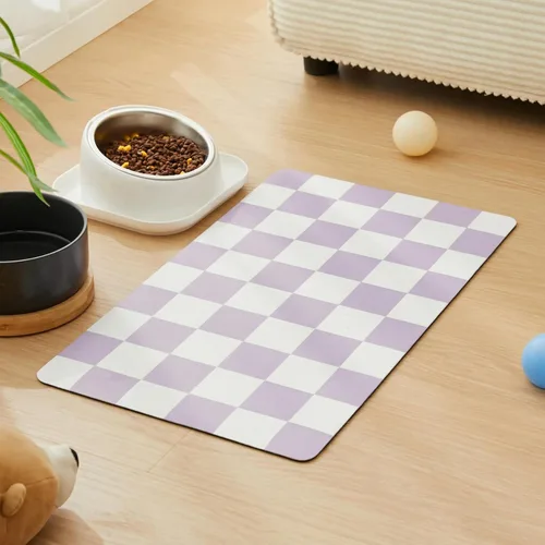 Miniatura 9 de Alfombrilla de alimentación para perros a cuadros, tapetes absorbentes para tazón de comida y agua para perros, dispensador, estética retro beige