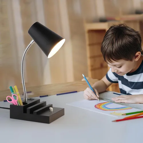 Miniatura 9 de LALISU Lámpara de escritorio de estudio con carga USB y luz nocturna tipo C, lámpara de mesa LED de cuello de cisne, lámpara de mesa de estudio