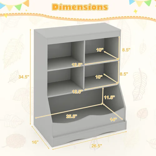 Miniatura 6 de LDAILY Estantería para niños, muebles de dormitorio para niños con 4 cubos, 1 compartimento abierto, estantería de guardería con dispositivo Gris