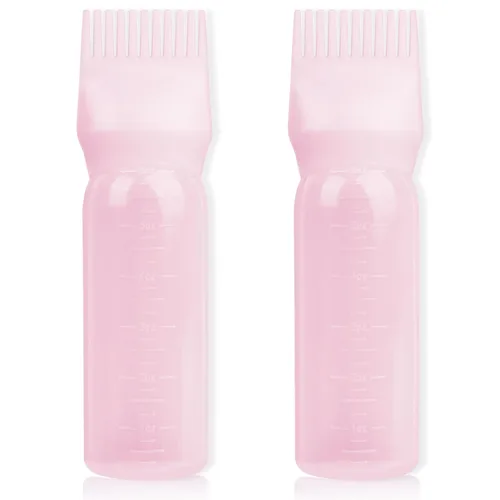 Paquete de 2 botellas aplicadoras de peine de raíz, aplicador de aceite para el cabello de 6 onzas, herramientas de botella de tinte con dispensador