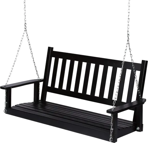 Shine Company Maine - Columpio para porche de madera para exteriores de 54 pulgadas con cadenas, banco colgante, 4.5 pies, color negro