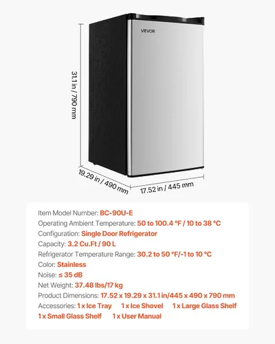 Miniatura 7 de VEVOR Mini refrigerador de 3.2 pies cúbicos con congelador, refrigerador compacto de una sola puerta con zona de congelador de micrones, temperatura