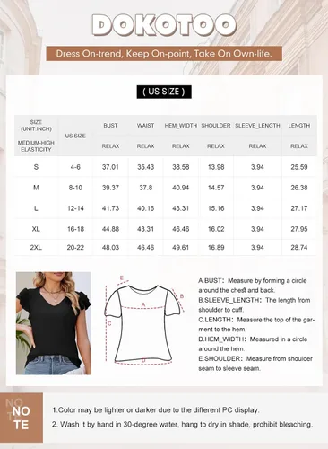Miniatura 4 de Dokotoo Camisetas casuales de manga corta con volantes para mujer, lindas camisetas de punto acanalado de color sólido