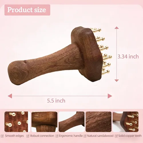 Miniatura 4 de Peine de masaje de cabeza de cobre de 24 dientes para cuerpo y cuero cabelludo, cepillo masajeador de punto meridiano para cuerpo y cuero cabelludo
