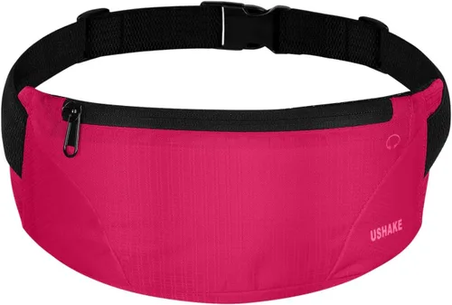 USHAKE Cinturón de Correr, Bolsa de Cintura Ultra Ligera Sin Rebote para Hombre o Mujer, Cinturón de Entrenamiento Fitness, Cinturón Deportivo, Rojo