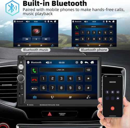 Miniatura 2 de UNITOPSCI Estéreo de coche doble DIN de 7 pulgadas con pantalla táctil de audio para automóvil con audio Bluetooth, llamadas manos libres, cámara
