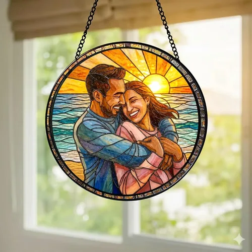 Miniatura 4 de Foto personalizada para parejas con vitrales sintéticos, retrato de fotos de cuople para colgar en ventana, regalo para ella y él, regalo de foto