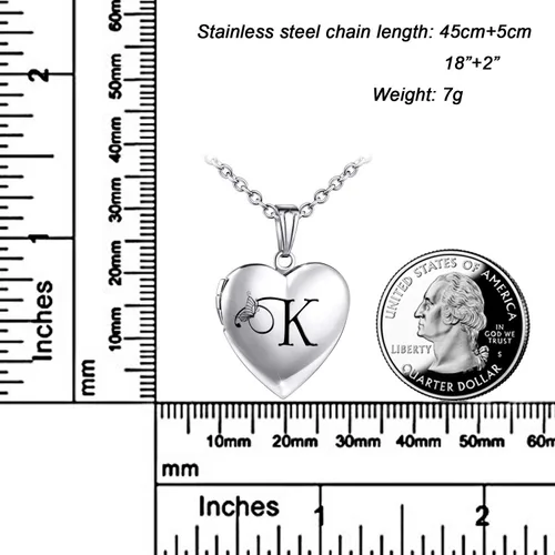 Miniatura 2 de MUERDOU Collar con medallón de mariposa que sostiene fotos, letra inicial del alfabeto en forma de corazón, foto con medallón de memoria, Esmalte