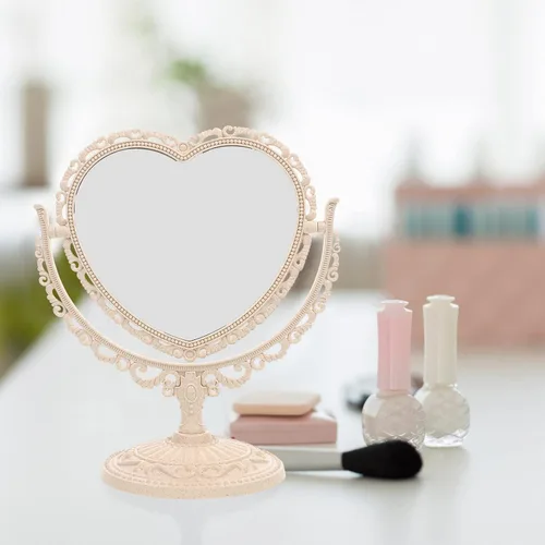 Miniatura 9 de Lurrose - Espejo de tocador con forma de corazón, espejo de maquillaje de doble cara con espejo de mesa de 360 grados con soporte para baño