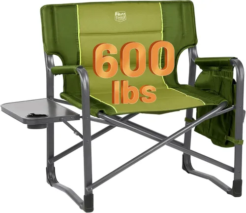 Timber Ridge Sillas de director XXL mejoradas de gran tamaño con mesa auxiliar plegable, bolsillo lateral desmontable, silla de campamento plegable