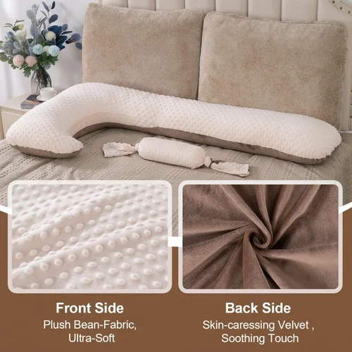 Miniatura 3 de AngQi L-Shaped Pregnancy Pillow for Adults, Dual-Sided Velvet with Mini Kids Throw Pillow Set, Full Body Support for Side Sleepers, 55 Inch