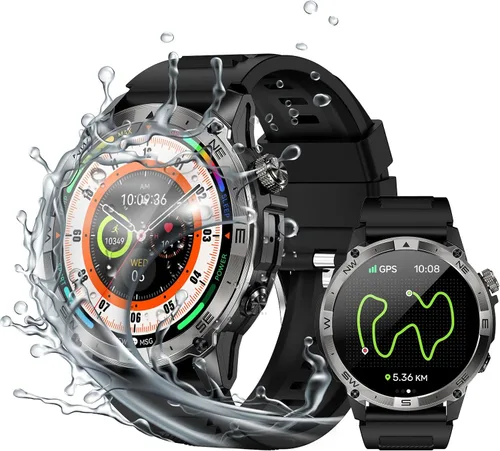 LogHog Reloj inteligente impermeable de 3 ATM con GPS, brújula, altitud, presión de aire, batería extra grande de 540 mAh, cuerpo de metal,