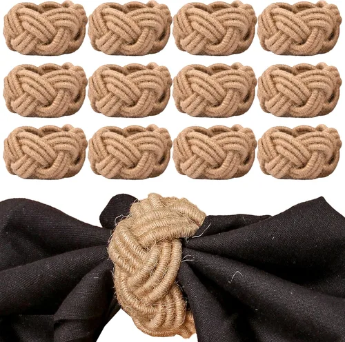 Juego de 12 servilleteros náuticos, servilleteros tejidos, servilleteros costeros a granel para decoración de fiestas, mesa de comedor, todos los