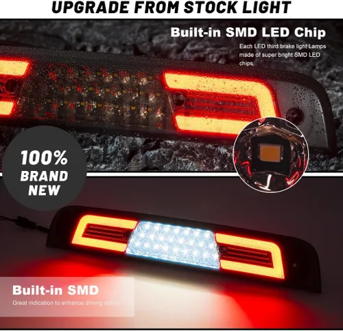 Miniatura 4 de Luz de freno LED de 3ª luz de freno para RAM 1500 2019 2020 2021 2022 2023 2024 2025 Rebel HFE Laramie Lente roja, luces de techo traseras centrales