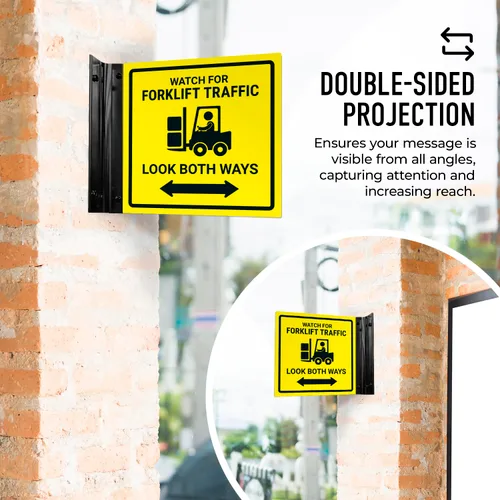 Miniatura 3 de Reloj para carretilla elevadora Tráfico Look Both Ways Projecting Sign, doble cara, 6x6 pulgadas, ACM, con accesorio negro satinado, fabricado