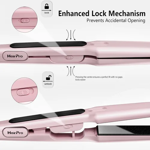 Miniatura 7 de Plancha de cerámica con placa flotante 3D, plancha de pelo con 15 temperaturas para cabello grueso, mango ergonómico de silicona, pantalla LCD, Rosa