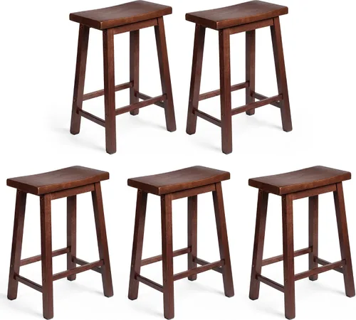 Miniatura 11 de PJ Wood Taburete de cocina con asiento de silla de montar de 24 pulgadas con placa de pie - negro