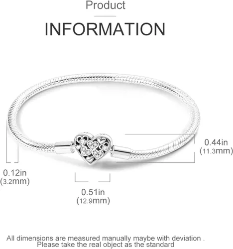 Miniatura 4 de Parmuz Pulsera de plata de ley 925 con dije de cadena de serpiente, ojo malvado, atrapasueños, llave, cierre de corazón, dije de viaje, momentos