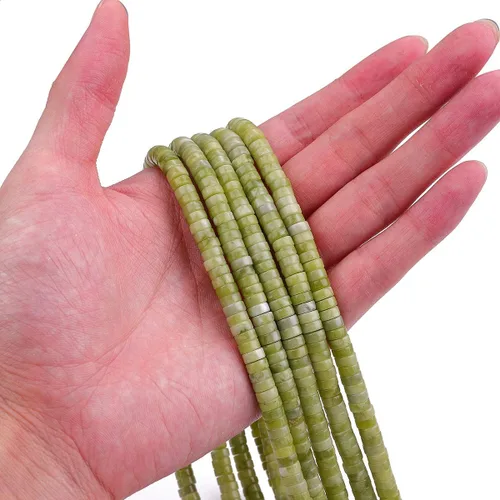Miniatura 2 de BEADIA Cuentas Espaciadoras de Jade Natural de Taiwán con Tapas, Cuentas Semipreciosas Sueltas para Hacer Joyas, 6mmx3mm, 38cm Jade de Taiwán