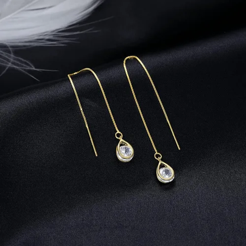 Miniatura 4 de Reffeer Solid 925 Sterling Silver CZ Droplet Chain Dangle Earrings for Women Girls Crystal Dangle Earrings Threader Tassel