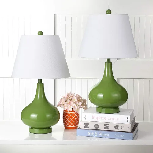 Miniatura 2 de SAFAVIEH Lighting Collection Amy - Juego de 2 lámparas de mesa con cristal de calabaza plateada contemporánea de 24 pulgadas para dormitorio, sala