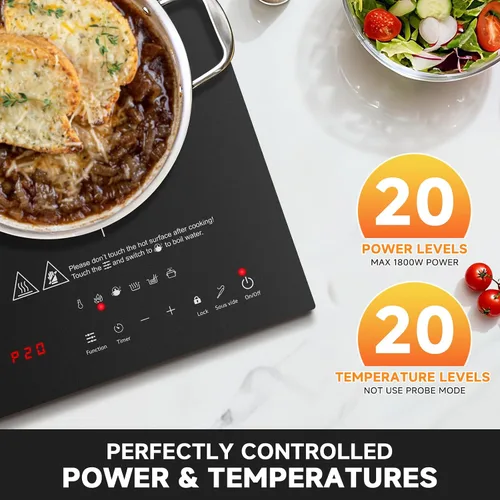 Miniatura 4 de AMZCHEF Placa de Cocción de Inducción Portátil: Quemador de Inducción de 74 Niveles de Temperatura con Sonda Digital, Quemador de Encimera de 1800W