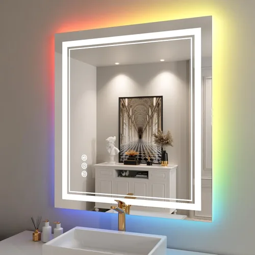 Miniatura 73 de Espejo de baño LED de 72 x 36 pulgadas, retroiluminado y frontal iluminado, espejo de tocador grande iluminado con luces, antiniebla, regulable
