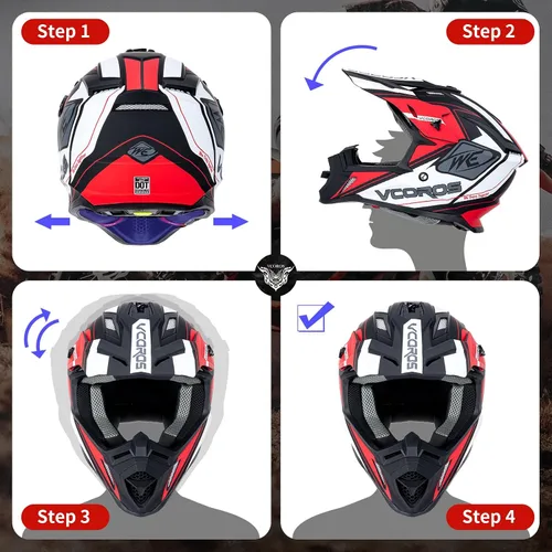 Miniatura 4 de VCOROS H637 - Cascos de motocross para adultos, ATV, Dirtbike, BMX, MX, todoterreno, aventura, UTV, con certificación DOT