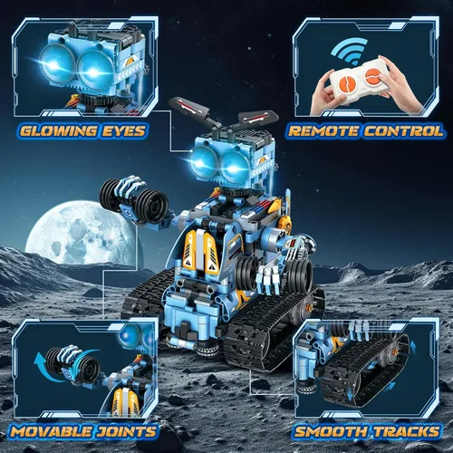 Miniatura 5 de OKKIDY Juguetes de construcción de robot para niños, 4 en 1 recargable con control remoto RC robótica STEM Kit de bloques de construcción RC