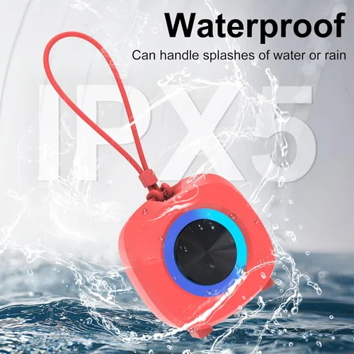 Miniatura 2 de PEICHENG - Bocina pequeña portátil Bluetooth inalámbrica impermeable IPX5 para ducha, sonido estéreo fuerte con graves profundos, emparejamiento Rojo